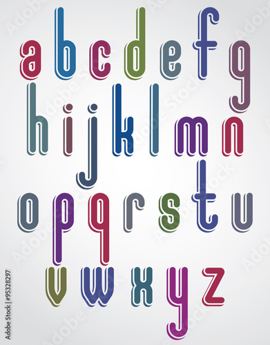 Rounded cartoon colorful lowercase letters with white outline