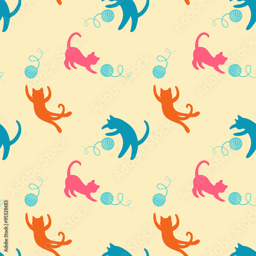 Seamless pattern with cute playing cats.