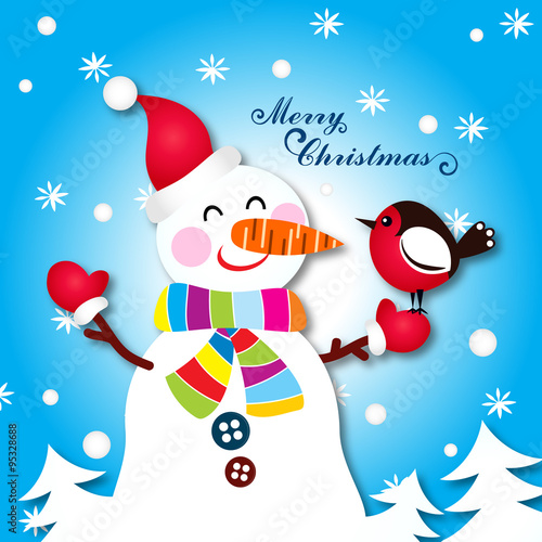Snowman and bird Christmas card