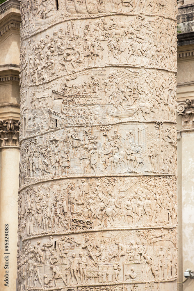 Closeup of Trajan's Column relief. Piazza Venezia. Rome. Italy