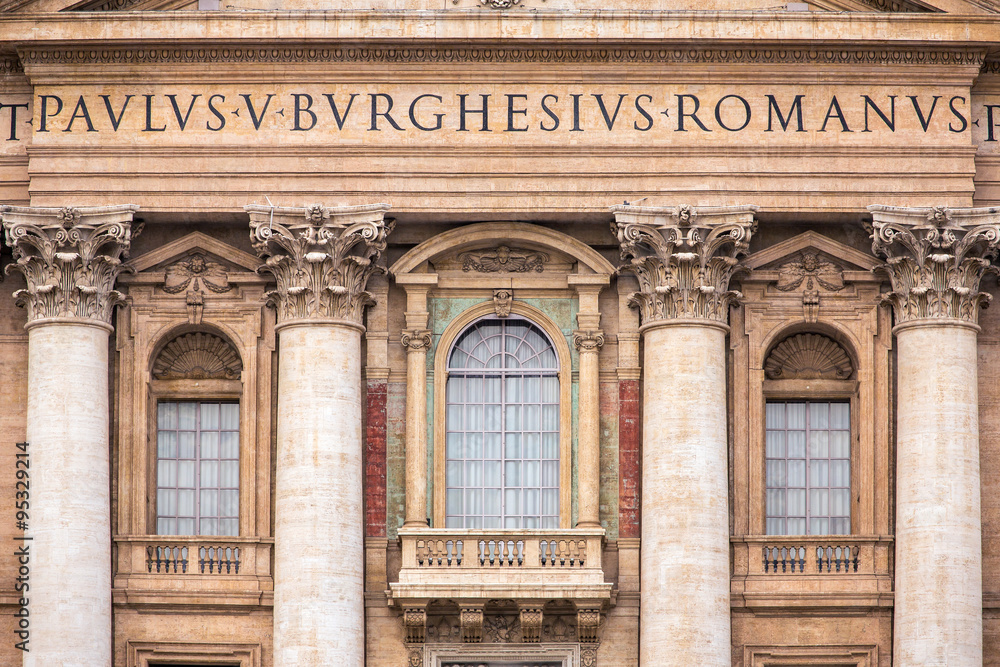 Fototapeta premium The central balcony of St. Peter's Basilica in Vatican, Rome, It