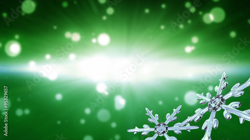 bokeh Christmas Snowflakes green background