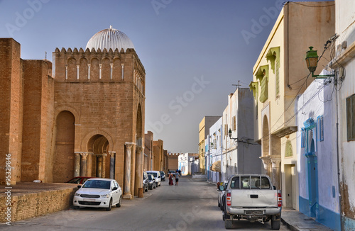 Autos near ancient Great Mosque, Kairouan, Sahara Desert, Tunisi