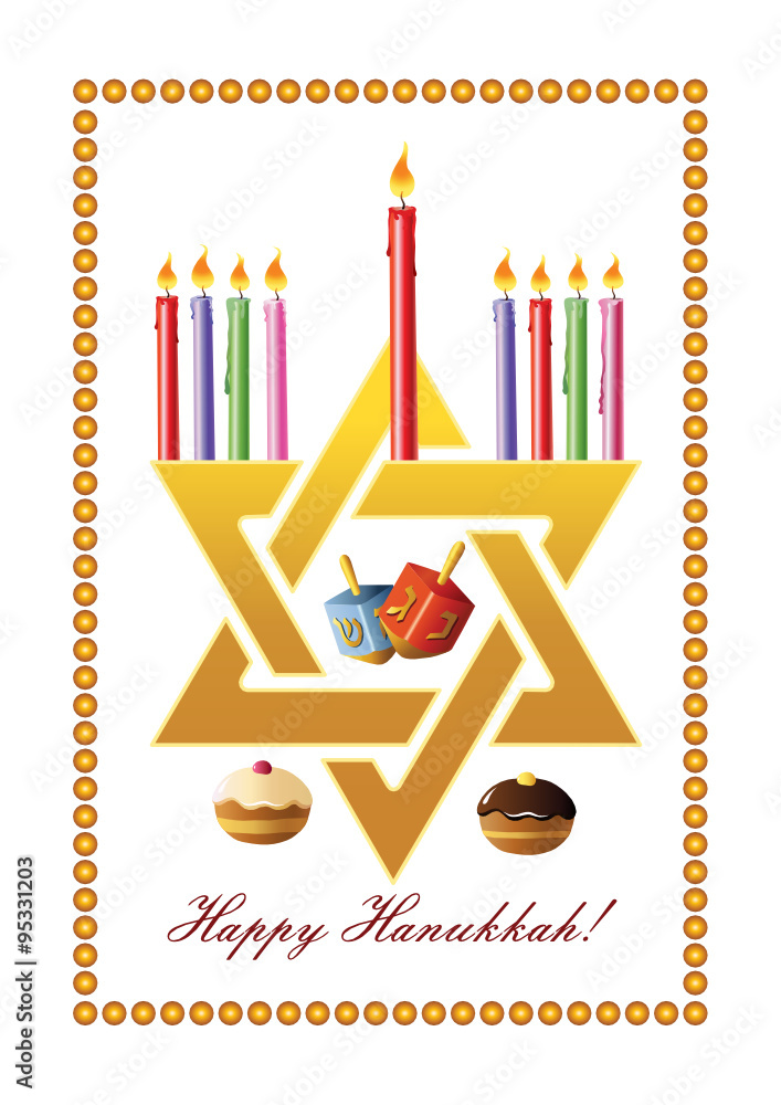 Hanukkah menorah with candle and doughnut Hanukkah menorah with candle and doughnut