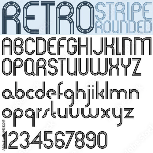 Poster rounded black font and numbers on white background, retro