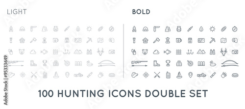 Set of Thin and Bold Vector Hunting Camping Sport Elements Illustration can be used as Logo or Icon in premium quality