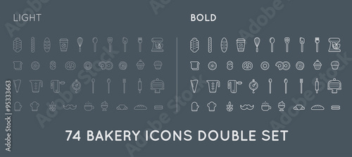 Set of Vector Bakery Pastry Elements and Bread Icons Illustration can be used as Logo or Icon in premium quality Thin and Bold