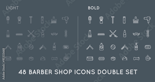 Set of Thin and Bold Vector Barber Shop Elements and Shave Shop Icons Illustration can be used as Logo or Icon in premium quality