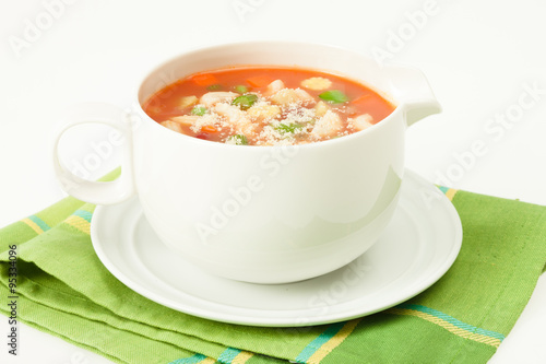 Clear vegetable soup with macaroni and cheese powder