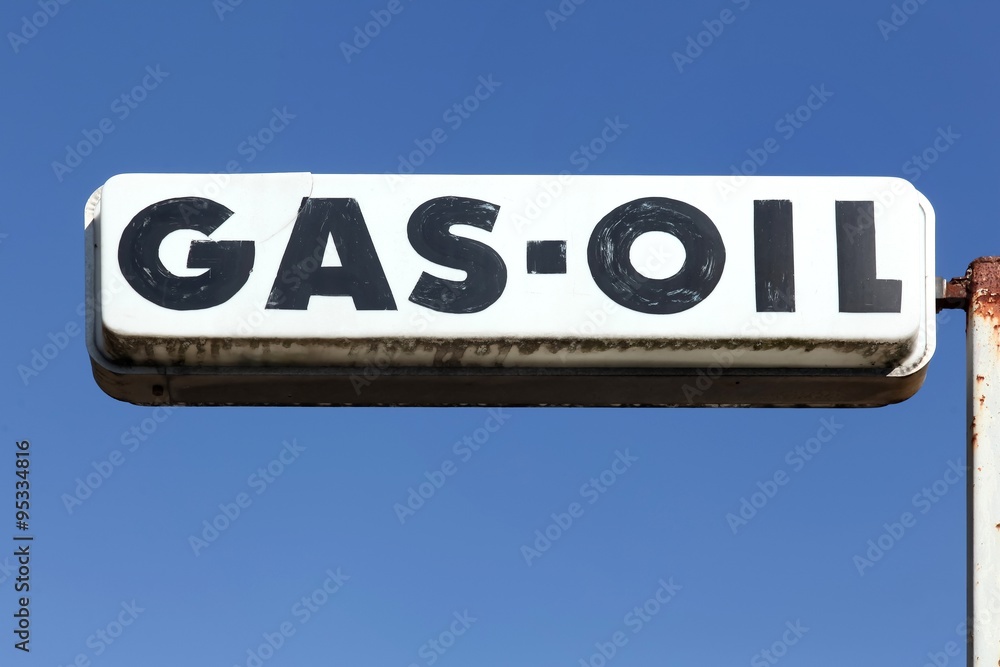 Old and vintage gas oil sign on a pole