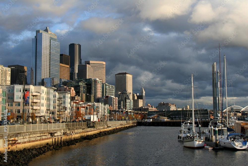 Seattle skyline with port