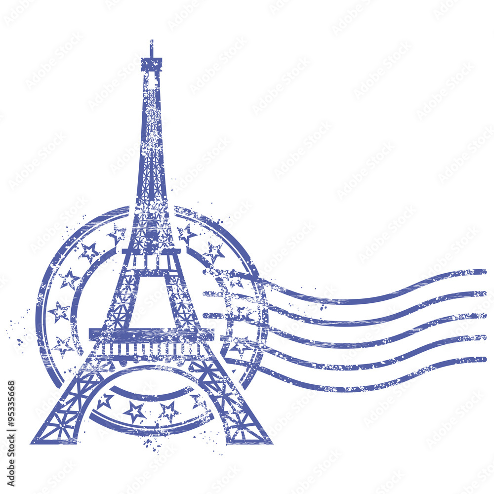 Grunge round stamp with Eiffel Tower - landmark of Paris