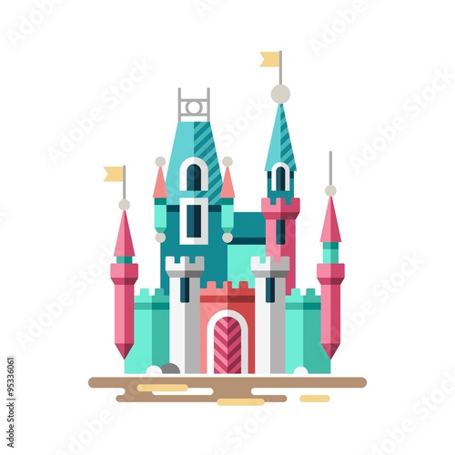 Magical castle. Fabulous palace. Vector flat illustration.