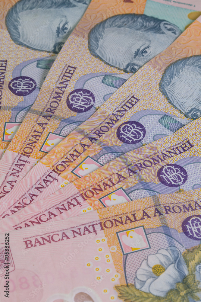 Naklejka premium Different Romanian Lei Banknotes
