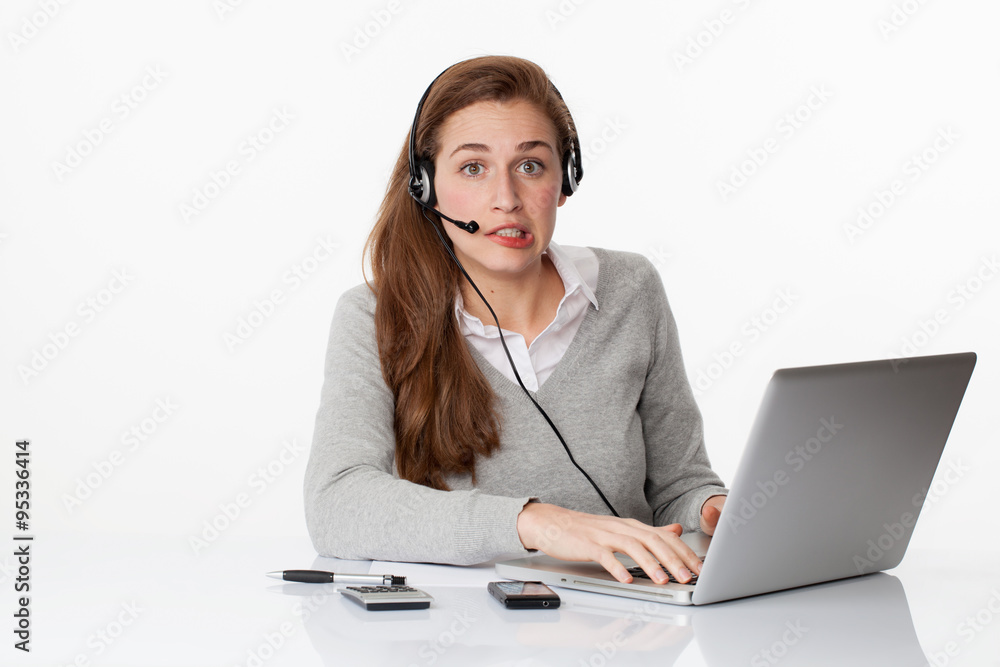 tensed 20s business woman at white office background tensed 20s business woman at white office background