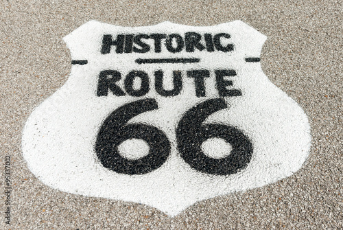 Canvas-taulu Historic Route 66 sign on forecourt of Texaco garage restored at