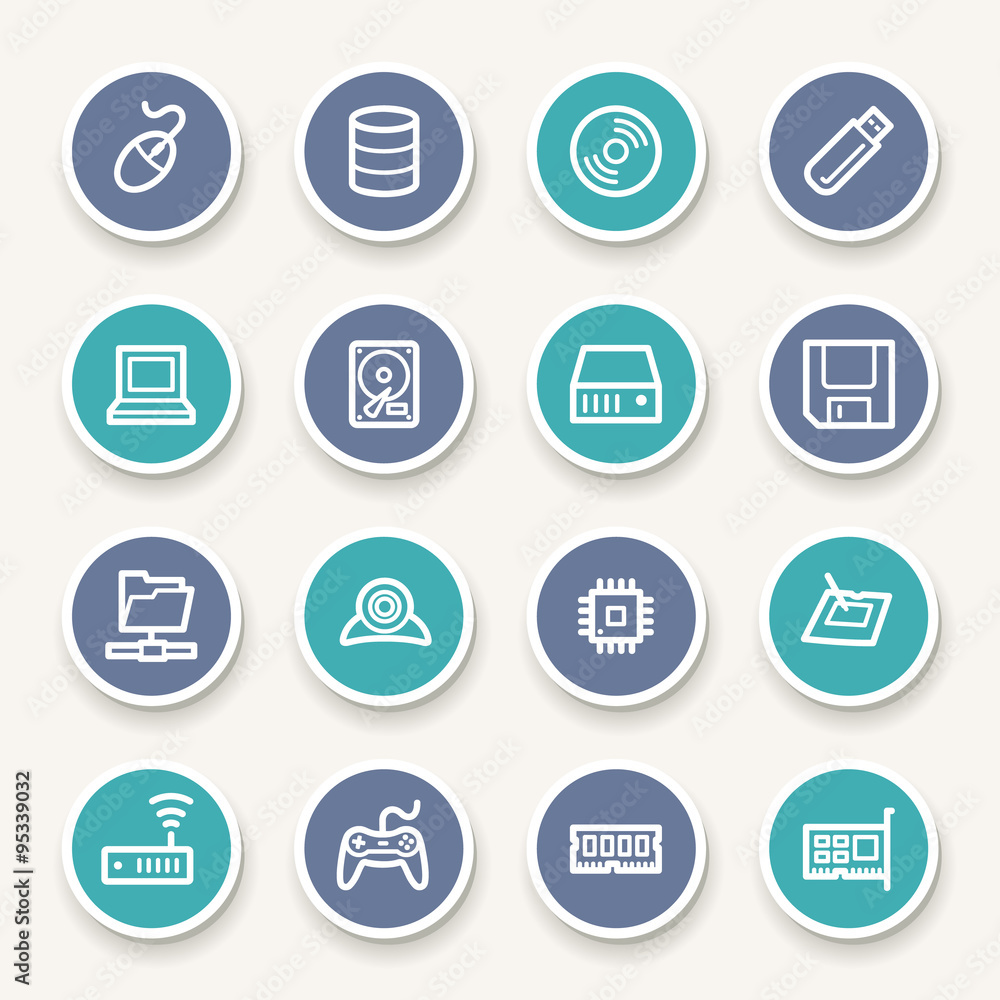 Computer components web icons set Computer components web icons set