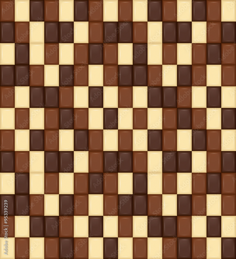 Seamless Pattern. Realistic Chocolate Bar Pieces. Milk, Dark, Wh Seamless Pattern. Realistic Chocolate Bar Pieces. Milk, Dark, Wh
