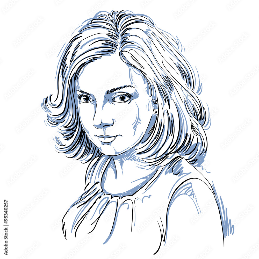 Vector art drawing, portrait of gorgeous romantic girl isolated Vector art drawing, portrait of gorgeous romantic girl isolated