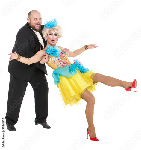 Eccentric Fat Man in a Tuxedo and Beautiful Lady in an Evening D