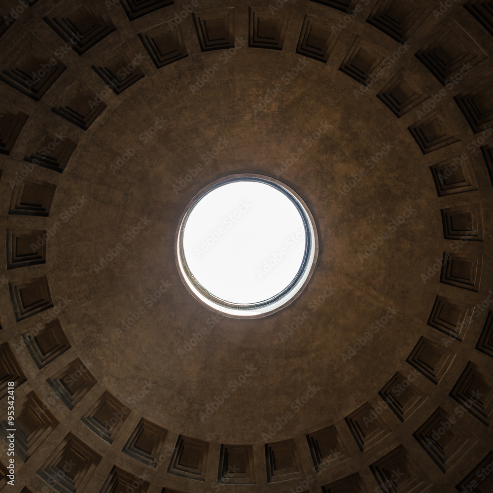 Fototapeta premium details of the Pantheon in Rome, the hole on top of the ceiling