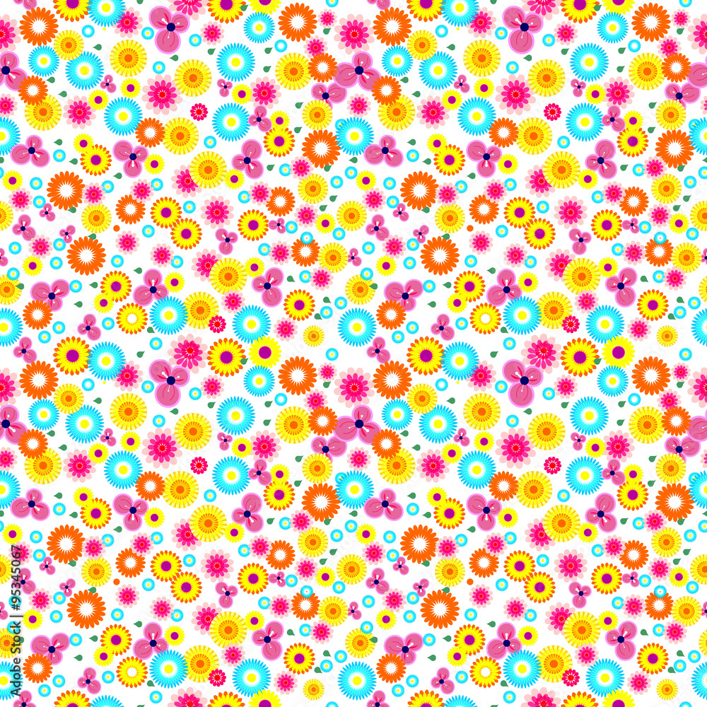 Seamless vector pattern. Background with elements of colorful flowers