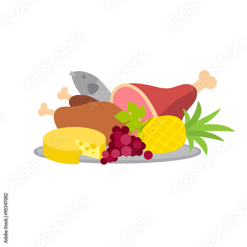 Platter plenty of healthy food vector illustration isolated on white