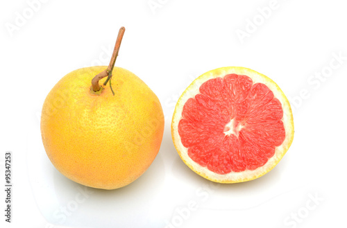 Grapefruit with reflection isolated on white background