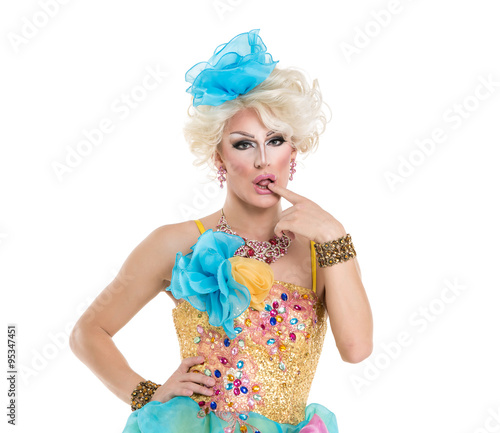 Drag Queen in Yellow-Blue Dress Performing photo