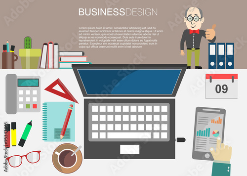 interior of working place concept in flat design