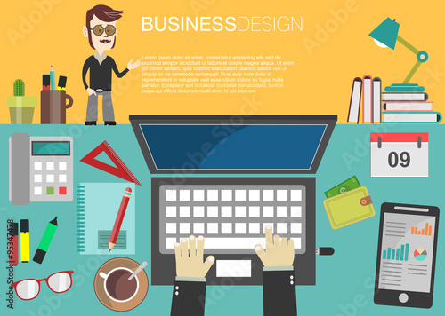 interior of working place concept in flat design
