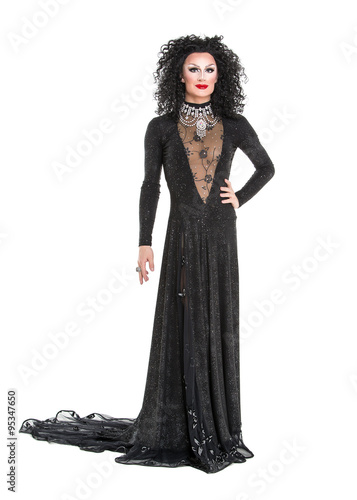 Drag Queen in Black Evening Dress Performing