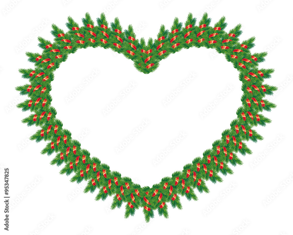 Holiday Christmas heart-shaped garland
