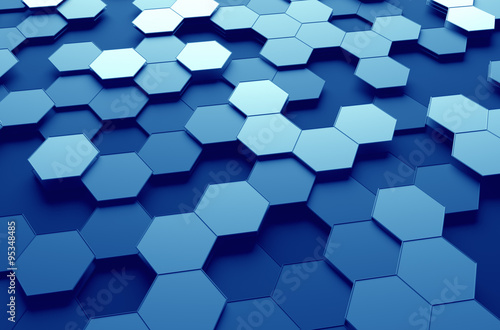 Abstract 3D Rendering of Surface with Hexagons.