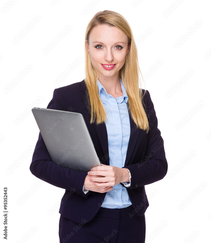 Caucasian Businesswoman hold with laptop computer Caucasian Businesswoman hold with laptop computer
