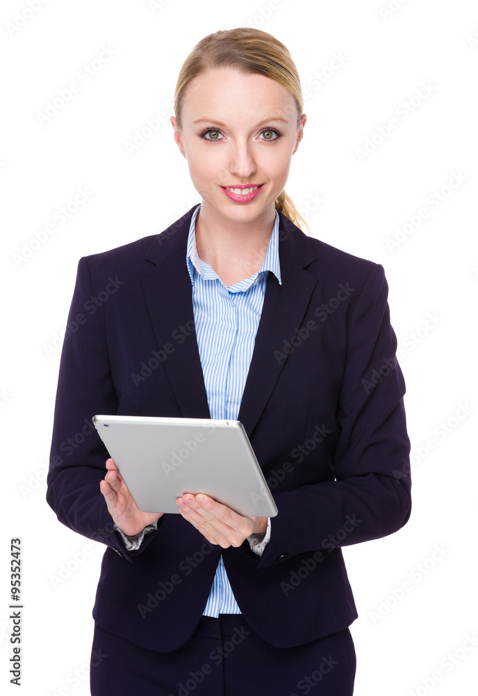 Caucasian Young Businesswoman use of the tablet pc Caucasian Young Businesswoman use of the tablet pc