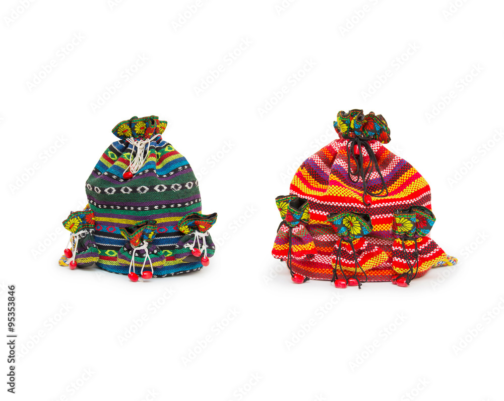 Colorful Backpacks Standing on White Background