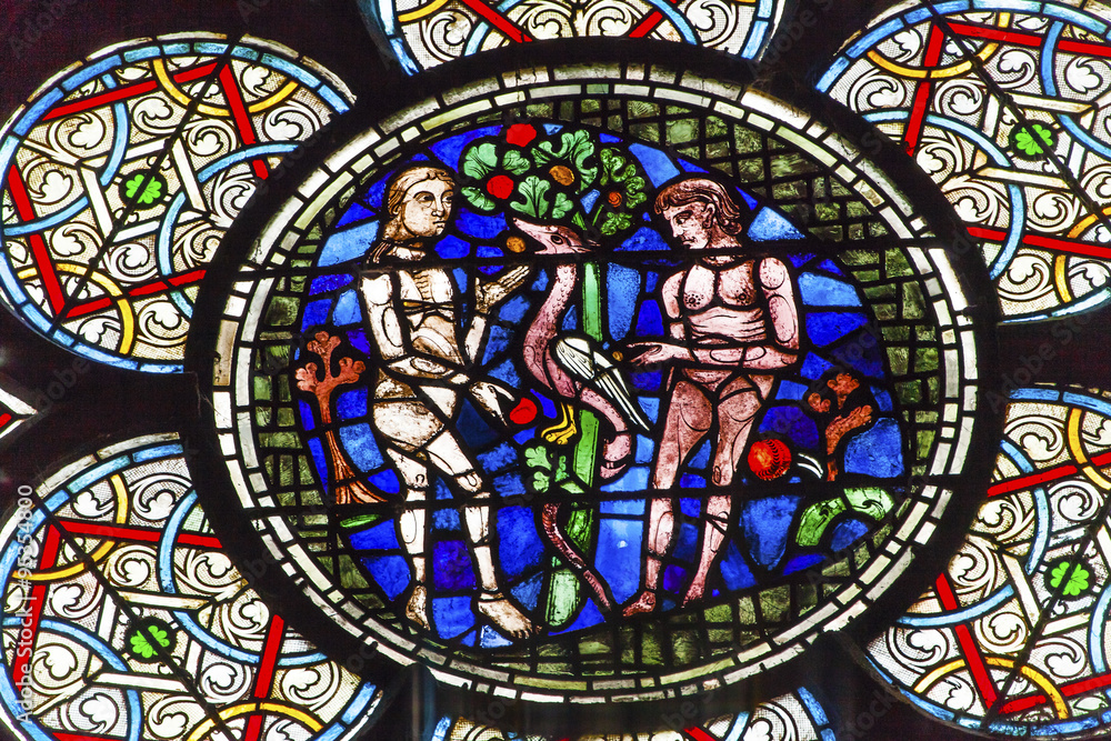 Adam Eve Stained Glass Notre Dame Cathedral Paris France Adam Eve Stained Glass Notre Dame Cathedral Paris France
