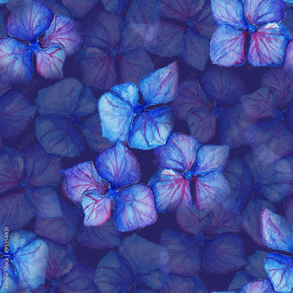 Blue violet hydrangea flowers composition seamless pattern background texture