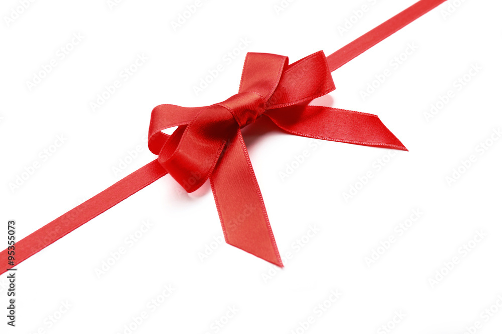 Shiny red ribbon with bow isolated on white