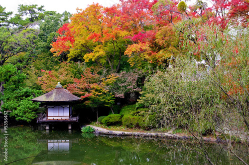 紅葉と和歌山城紅葉渓庭園
