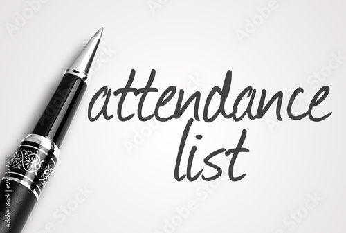 pen writes attendance list on white blank paper