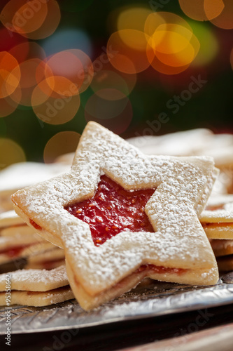 Plate of Christmas cookies under lights