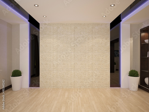 3d illustration of modern interior with bricks