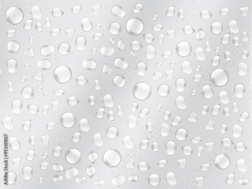 Background of droplets on the surface in gray colors. Transparent water drop set
