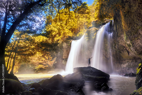 Autumn season Landscape waterfall .