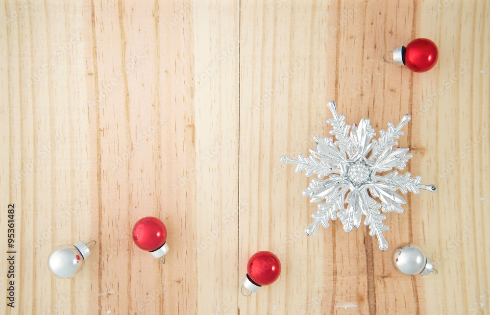 Christmas ornament on wooden background Christmas ornament on wooden background
