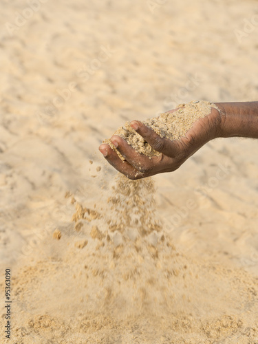 Man holding some sand in the hand: drought and desertification 