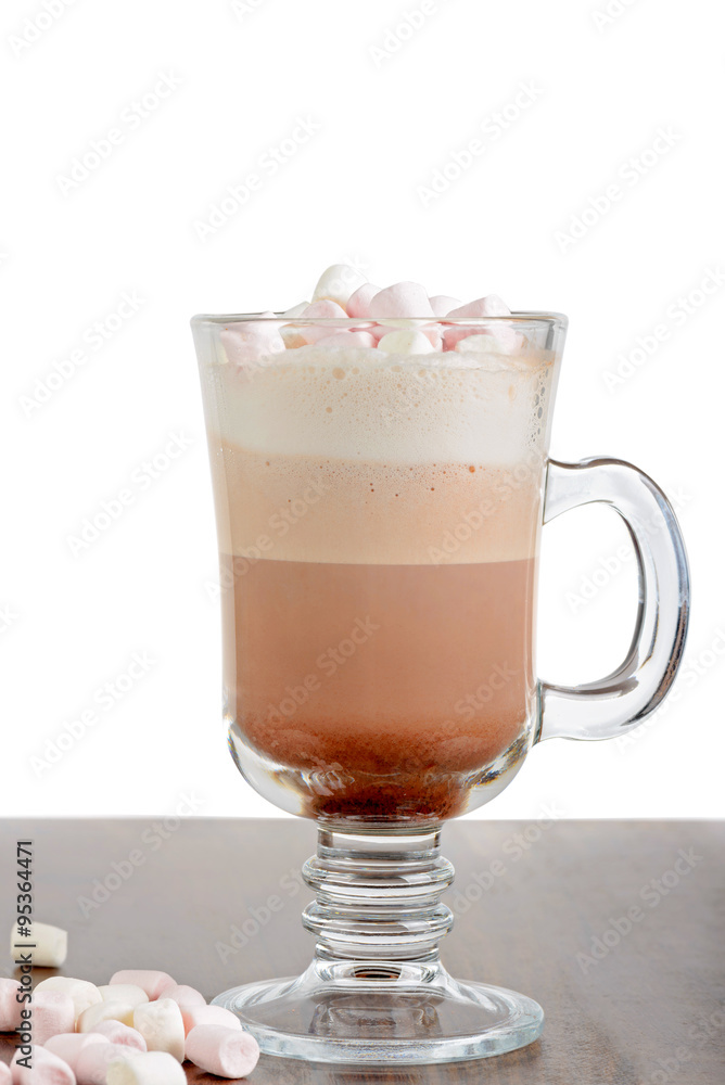 A glass of hot chocolate with marshmallows A glass of hot chocolate with marshmallows