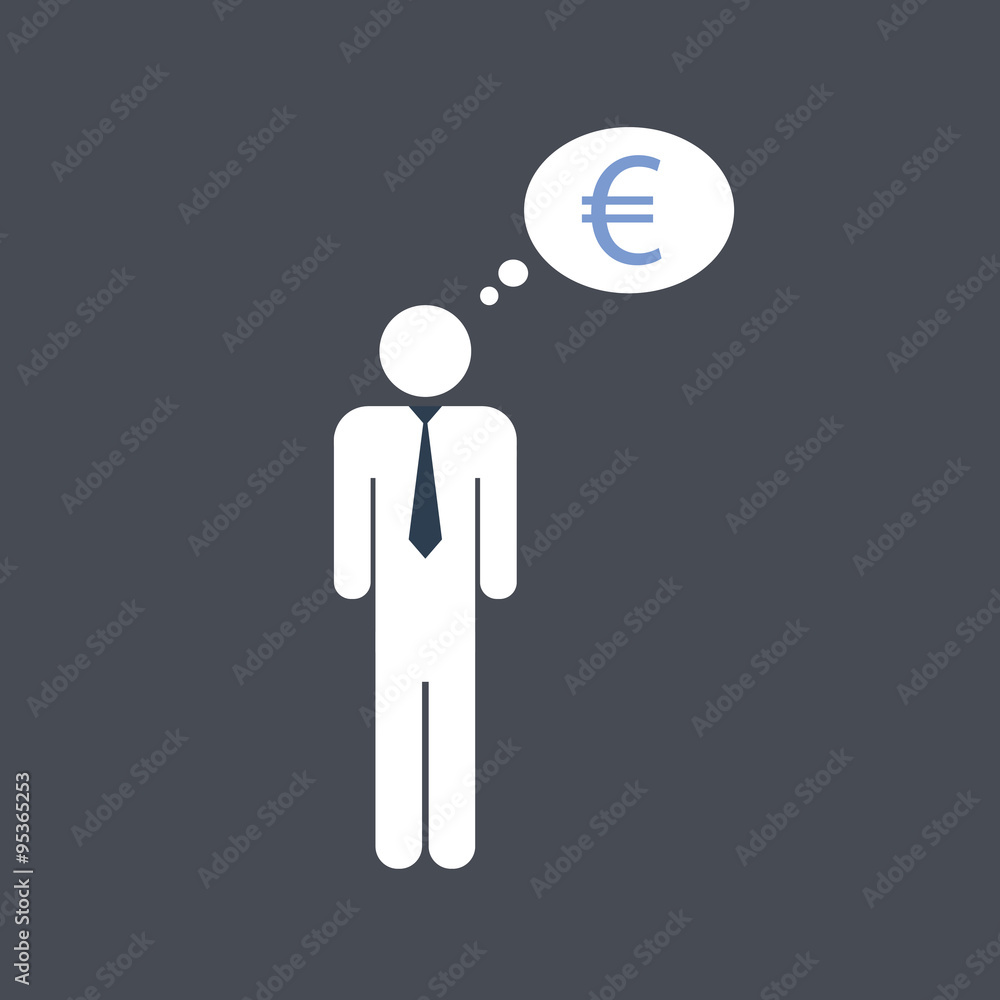Business man thinking about money. Vector icon. Business man thinking about money. Vector icon.